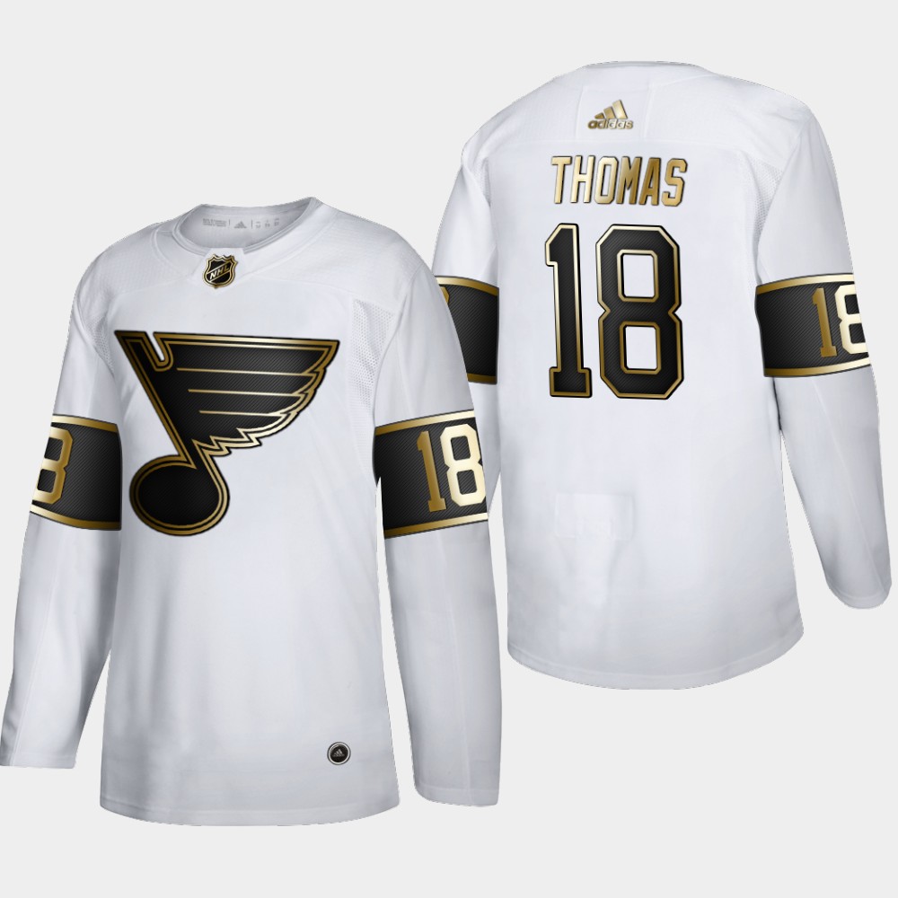 Cheap St. Louis Blues 18 Robert Thomas Men Adidas White Golden Edition Limited Stitched NHL Jersey